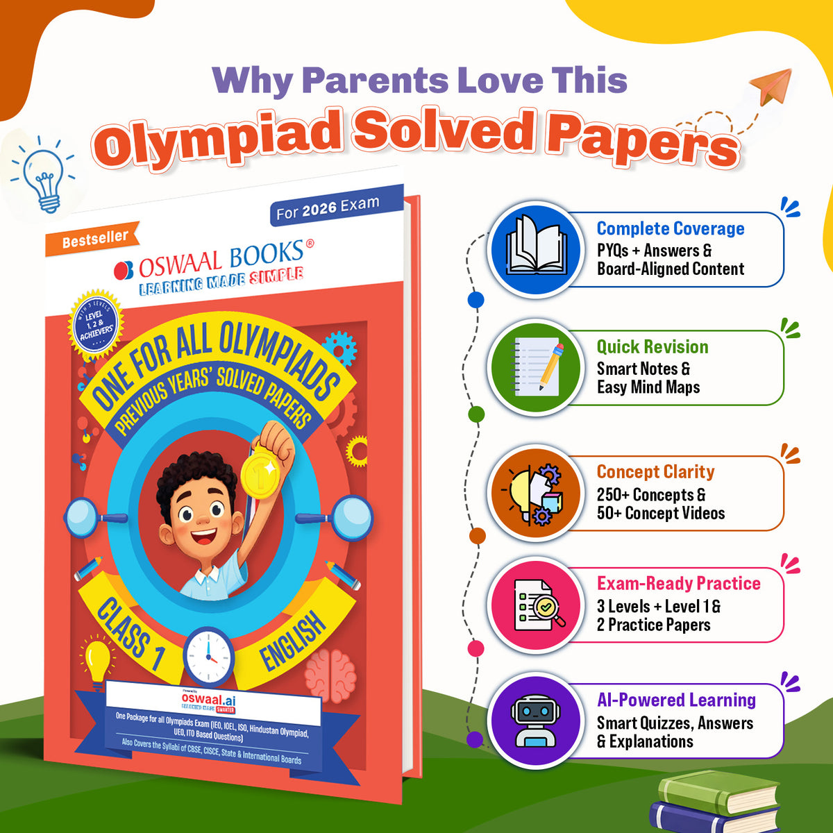 One For All Olympiads Class 1 English Prep-Guide Book | Chapter-wise Previous Years' Solved Papers | Questions for SOF IEO & Other Olympiad Exams 2026 | With Sample Practice Papers & Oswaal.AI