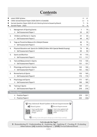 Oswaal CBSE Class 12 Physical Education Question Bank | Chapter & Topic-wise Solved Papers (2017-2026) | Based on Latest Syllabus (April 2026) | Includes 2026 Papers | For 2027 Exam