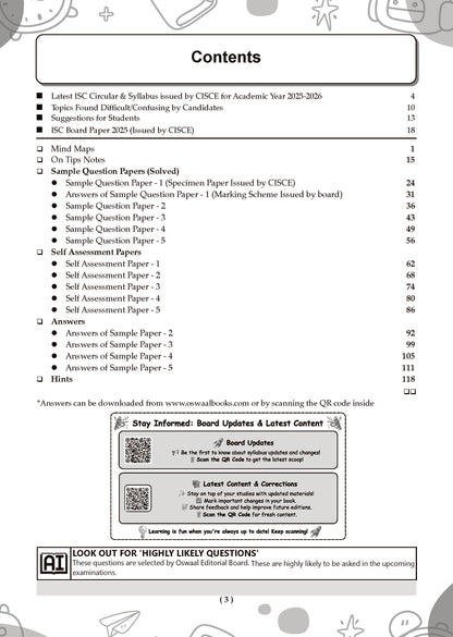 ISC 10 Sample Question Papers Class 12 Computer Science for Board Exam 2026 (Strictly aligned with CISCE Latest Specimen Paper 2026), Competency-Based Questions, Mind Maps, On-Tips Notes, Solved MCQs & Board Marking Scheme - Oswaal Books