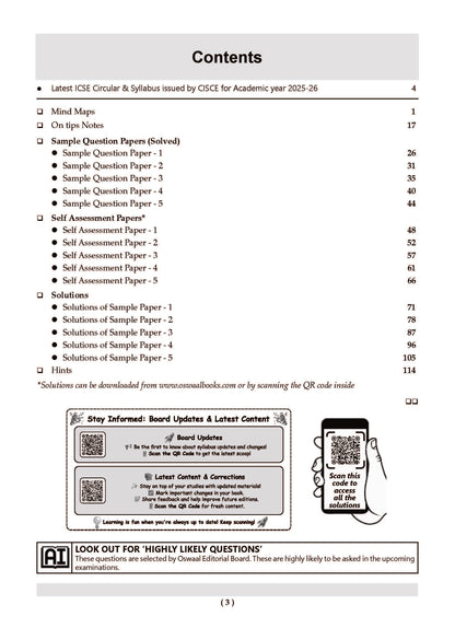 ICSE 10 Sample Question Papers Class 9 Mathematics for Exam 2026 (Strictly aligned with CISCE Latest Specimen Paper 2026), Competency-Based Questions, Mind Maps, On-Tips Notes, Solved MCQs, Revision with Explanations & Board Marking Scheme - Oswaal Books