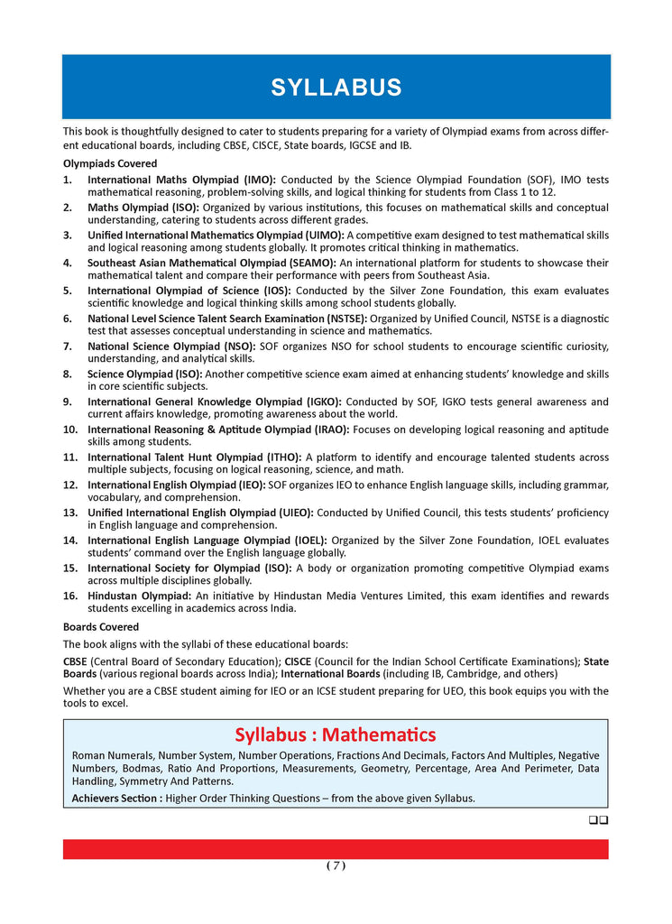 One For All Olympiad Previous Years' Solved Papers Class 5 (Set of 6 Books) Maths, English, Science, Reasoning, Cyber & General Knowledge (For 2025 Exam)