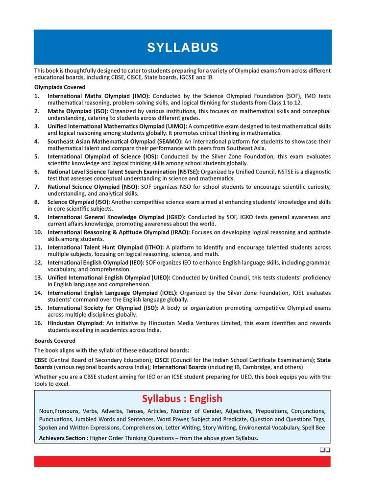 One for All Olympiads Previous Year Solved Papers Class 3 English For 2025 Exam