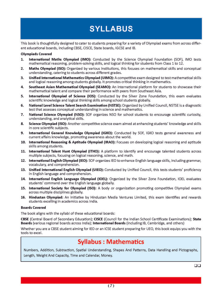 One For All Olympiad Previous Years' Solved Papers Class 1 (Set of 6 Books) Maths, English, Science, Reasoning, Cyber & General Knowledge (For 2025 Exam)