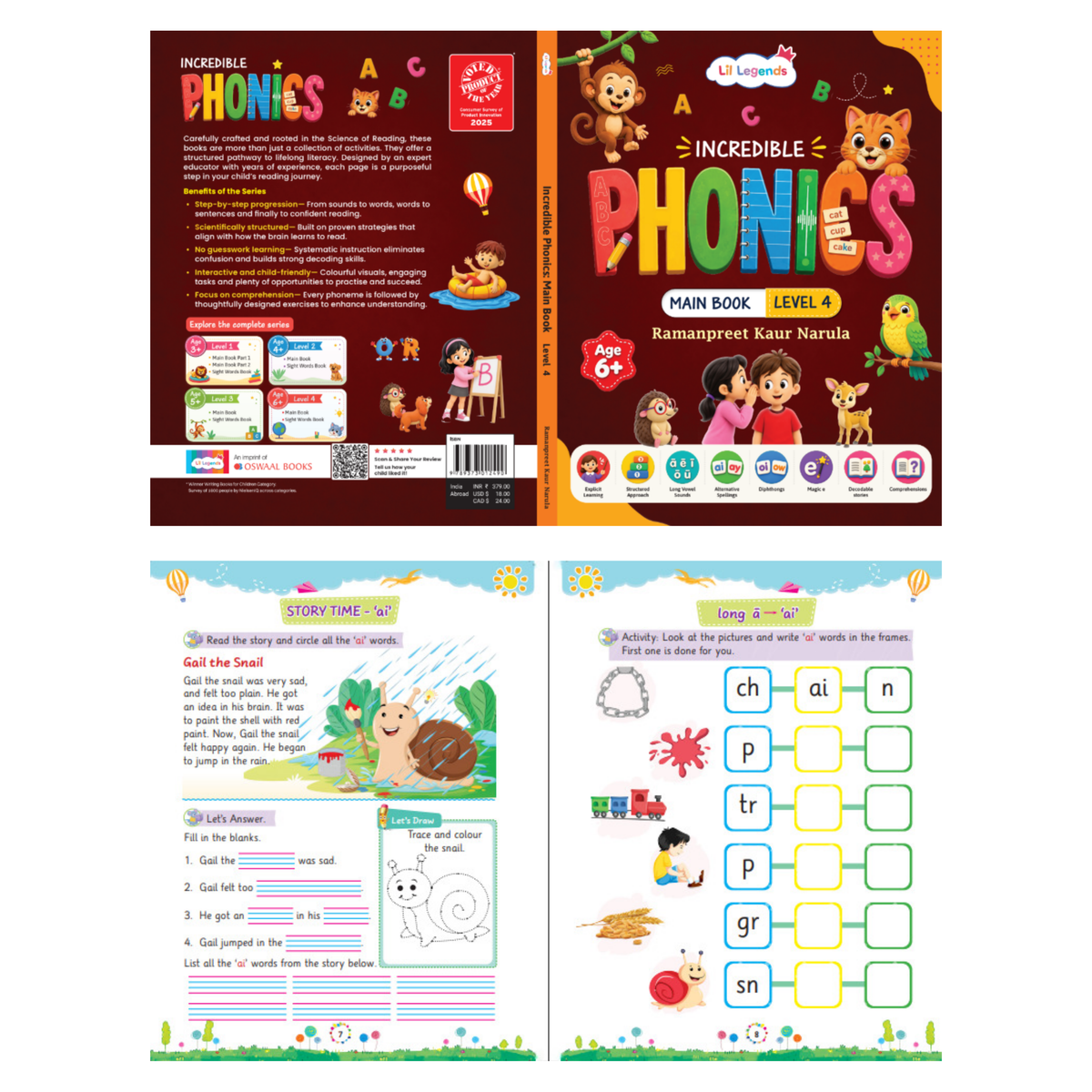 Oswaal Incredible Phonics for Masters Bundle – 4 Books | Level 3 & 4 Phonics Main Books + Sight Words | Reading, Phonics & Word-Building Skills | Learning Books for Ages 5–6+