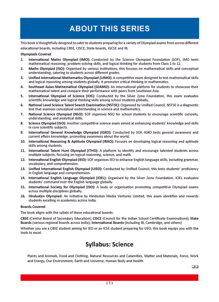 One for All Olympiads Previous Year Solved Papers Class 6 Science For 2025 Exam