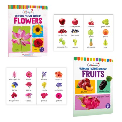 Lil Legends Set of 12 Picture Books - Early Learning Collection for Kids Age 1+ Years | Alphabet, Numbers, Birds, Flowers, Foods, Fruits, Vegetables, Wild Animals, Good Habits & Many More