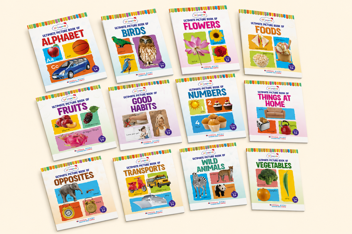 Lil Legends Set of 12 Picture Books - Early Learning Collection for Kids Age 1+ Years | Alphabet, Numbers, Birds, Flowers, Foods, Fruits, Vegetables, Wild Animals, Good Habits & Many More