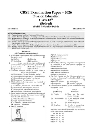 CBSE Class 12 Physical Education Question Bank | Chapter & Topic-wise Solved Papers (2017-2026) | Based on Latest Syllabus (April 2026) | Includes 2026 Papers | | For 2027 Exam