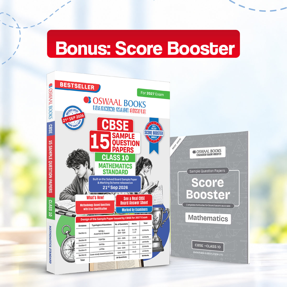 CBSE 15 Sample Question Papers Class 10 Board Exam Maths Standard & Science (Set of 2 Books) 2026-27 based on latest CBSE SQP dated (21 Sep 2026) | With Oswaal AI