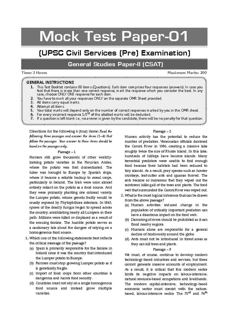 UPSC CSE Prelim | 15 Mock Test Papers | General Studies Paper-II (CSAT) (English Medium) | For 2025 Exam