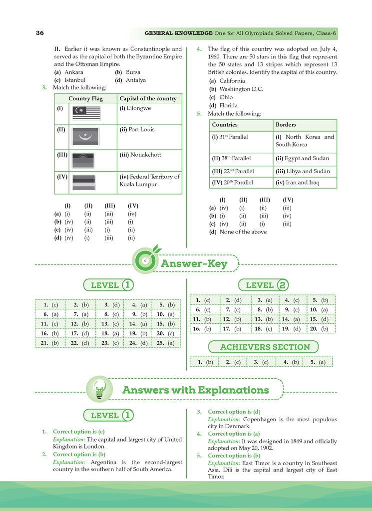 One for All Olympiads Previous Year Solved Papers Class 6 General Knowledge For 2025 Exam