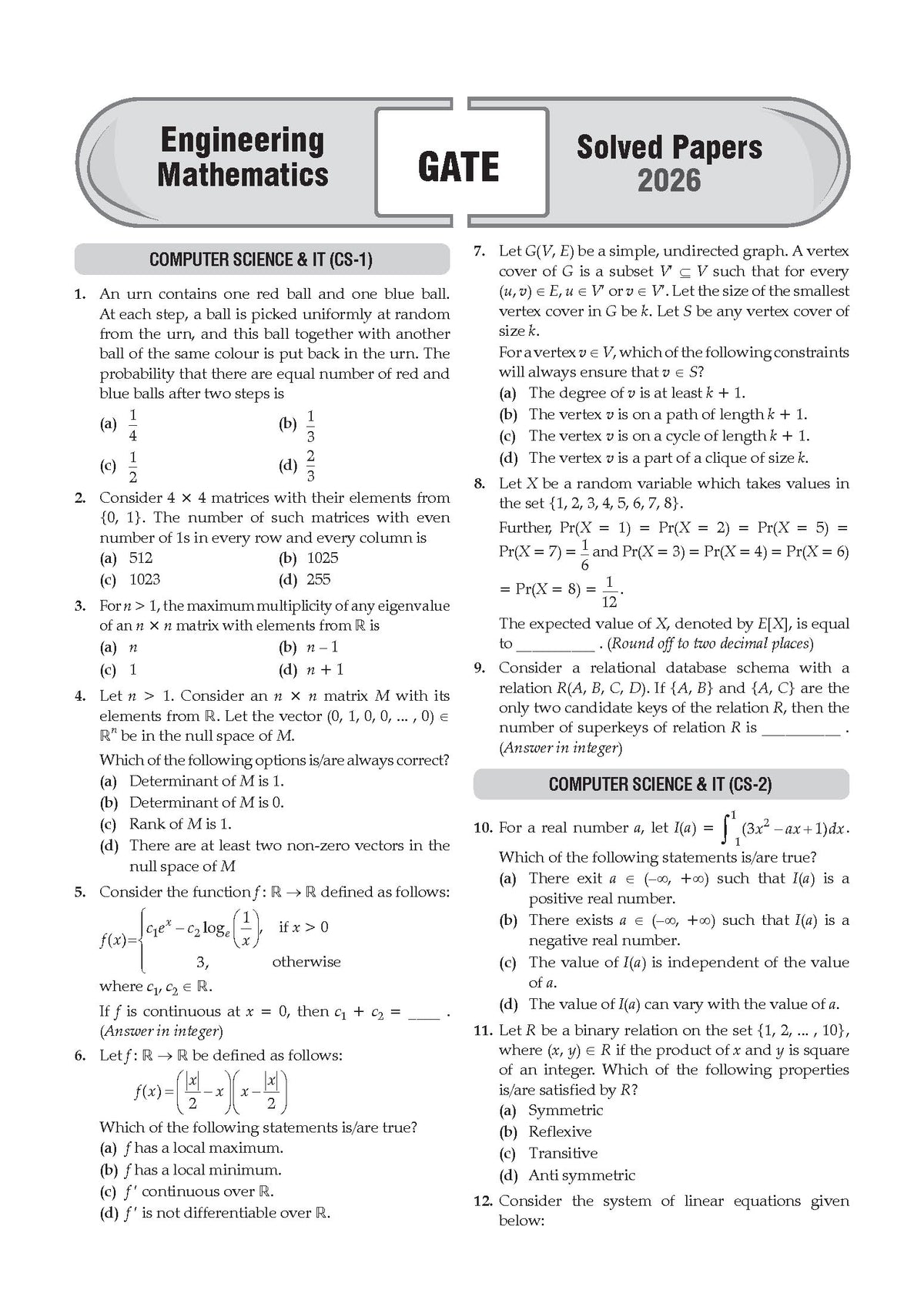GATE Engineering Mathematics 17 Years' Year-wise Solved Papers | 2010-2026 | Includes 2026 Solved Paper | 1100+ Questions | All Streams: CS, EC, EE, ME, CE, IT | For 2027 Exam