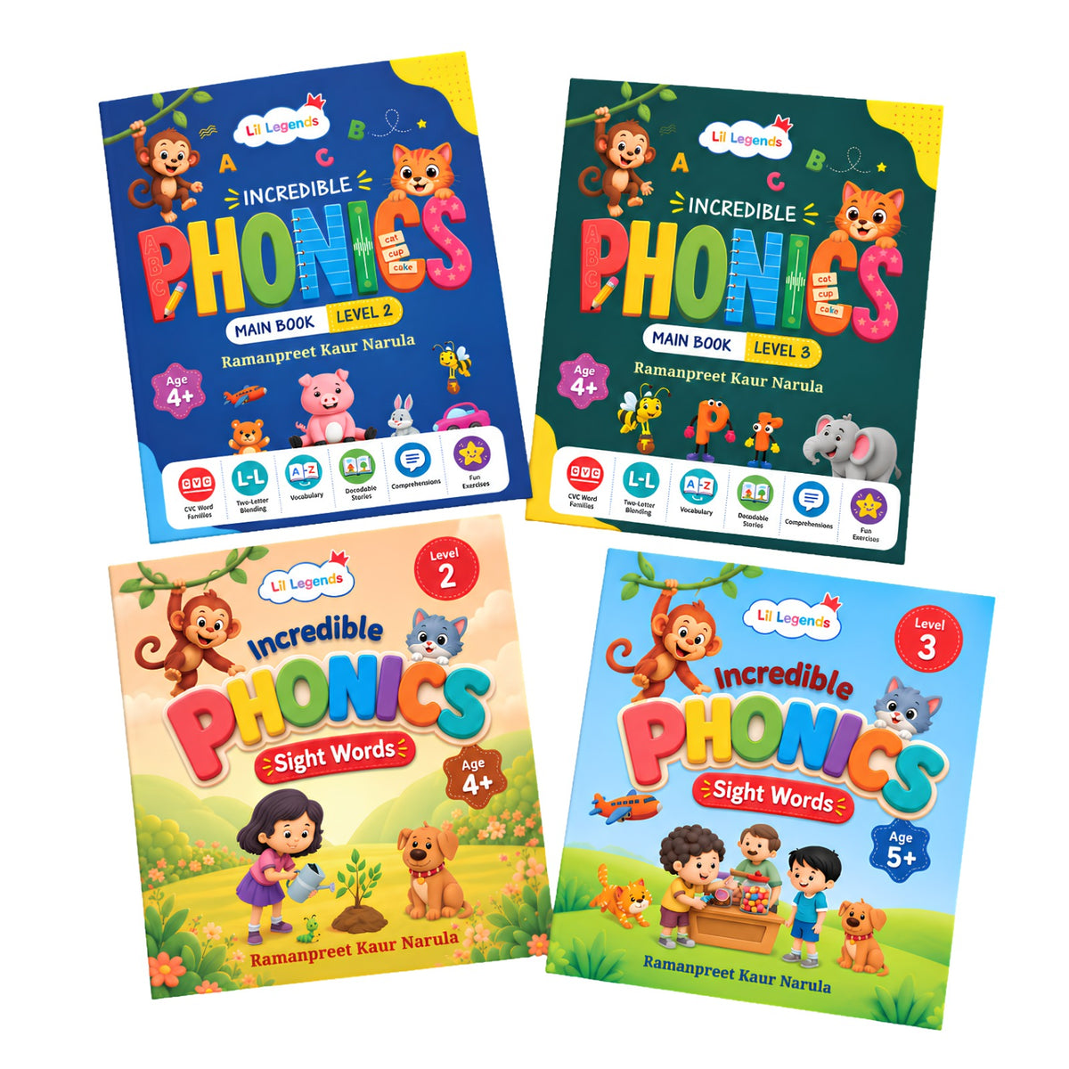 Incredible Phonics for Builders Bundle – 4 Books | Level 2 & 3 Phonics Main Books + Sight Words | Reading, Phonics & Word-Building Skills | Learning Books for Ages 4–5+