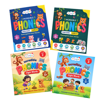 Incredible Phonics for Builders Bundle – 4 Books | Level 2 & 3 Phonics Main Books + Sight Words | Reading, Phonics & Word-Building Skills | Learning Books for Ages 4–5+
