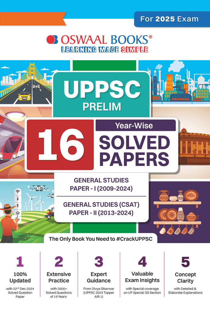 UPPSC Prelims 16 Year-Wise Solved Papers General Studies Paper-I (2009-2024) General Studies (CSAT) Paper-II (2013-2024) For 2025 Exam