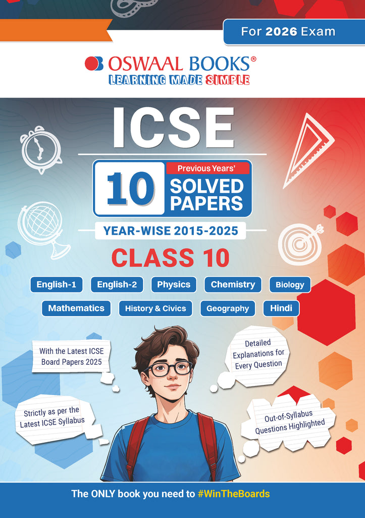ICSE 10 Previous Years' Solved papers yearwise 2015-2025, Class-10, Physics, Chemistry, Mathematics, Biology, History and Civics, Geography, Hindi, English 1, English 2 (2026 Exam)