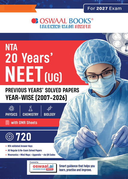 NTA NEET (UG) 20 Previous Years’ Solved Papers |Year-wise (2007-2026) |Including all Re-exam papers| Physics|Chemistry| Biology |3rd May 2026 Paper- Fully Solved |With Oswaal AI