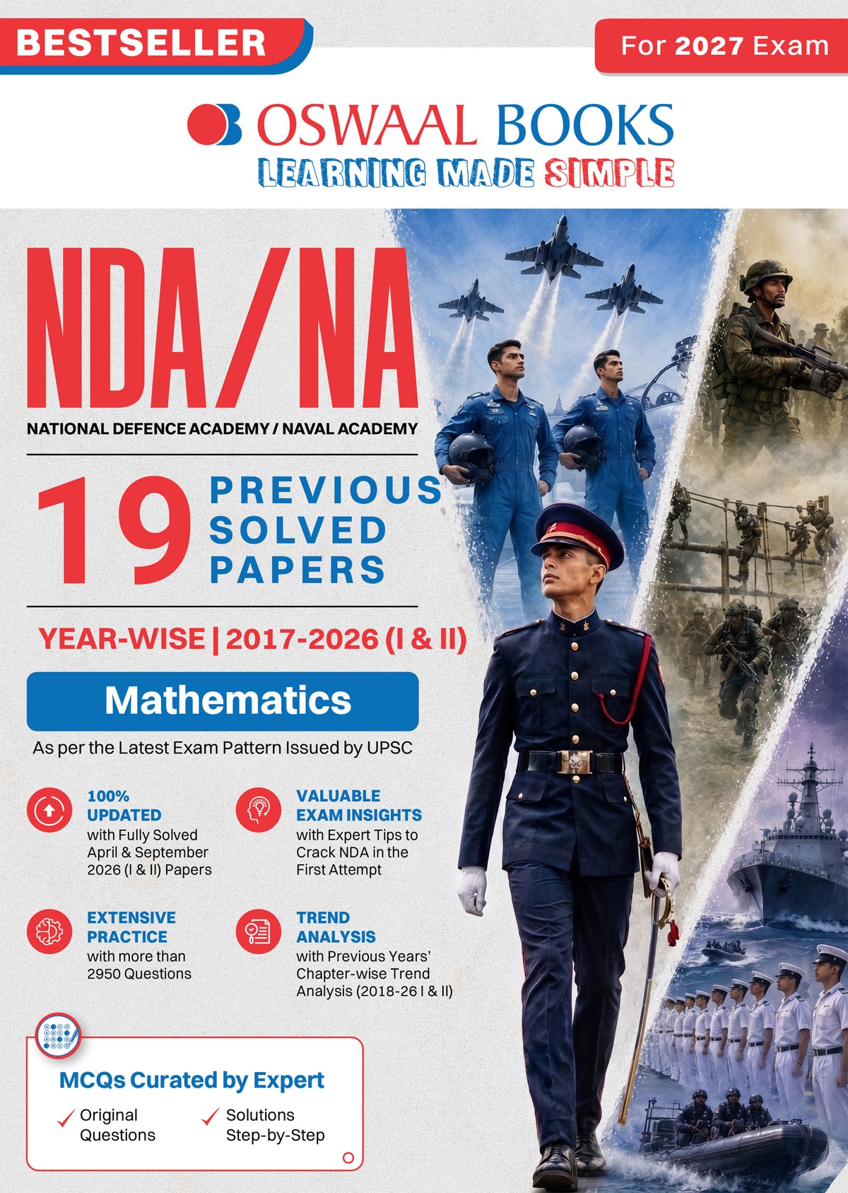 NDA-NA (National Defence Academy/Naval Academy) 19 Previous Years’ Solved Papers | Year-wise 2017–2026 (I & II) | Mathematics | For 2027 Exam | with Oswaal AI