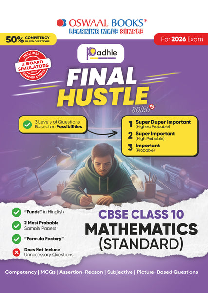Final Hustle for CBSE Class 10 by Padhle with Board Exam Simulators - Mathematics Standard 2026 Final Preparation with Super Duper Important Qs, Sample Papers Competency Mind Maps & Crisp Notes
