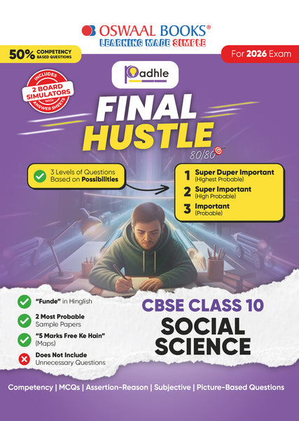 Final Hustle for CBSE Class 10 by Padhle with Board Exam Simulators - Social Science 2026 Final Preparation with Super Duper Important Questions Sample Papers Competency Mind Maps & Crisp Notes