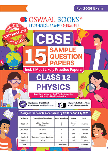 CBSE 15 Sample Question Papers Class 12 Physics for 2026 Board Exam (As per CBSE Sample Question Paper issued on 30 July 2025), recommended by 2025 CBSE Toppers with Chapter wise Highly Probable Questions