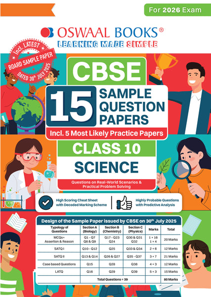 CBSE 15 Sample Question Papers Class 10 Science for 2026 Board Exam (As per CBSE Sample Question Paper issued on 30 July 2025), recommended by 2025 CBSE Toppers with Chapter wise Highly Probable Questions