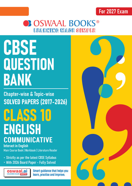 CBSE Question Bank for Class 10 English Communicative | Chapter-wise and Topic-wise: Solved Papers (2017-2026) | Includes 2026 Papers- fully solved | With Mind Maps & Revision Notes For 2027 Exam