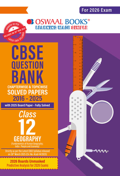 CBSE Question Bank Chapterwise and Topicwise SOLVED PAPERS Class 12 Geography For Exam 2025-26