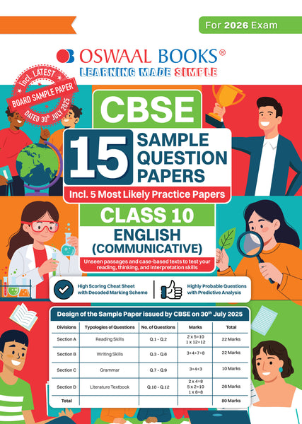 CBSE 15 Sample Question Papers Class 10 English Communicative for 2026 Board Exam (As per CBSE Sample Question Paper issued on 30 July 2025), recommended by 2025 CBSE Toppers with Chapter wise Highly Probable Questions