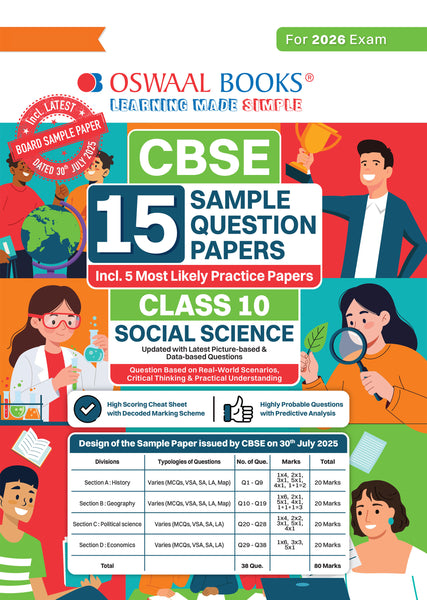 CBSE 15 Sample Question Papers Class 10 Social Science for 2026 Board Exam (As per CBSE Sample Question Paper issued on 30 July 2025), recommended by 2025 CBSE Toppers with Chapter wise Highly Probable Questions