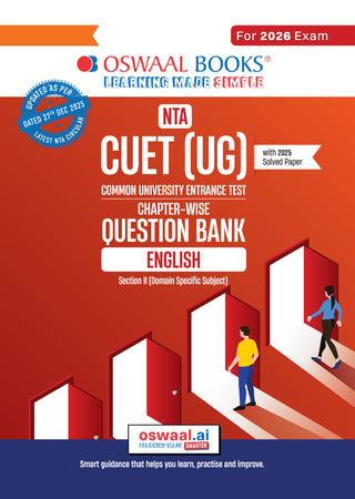 NTA CUET (UG) Chapter-wise Question Bank English For 2026 Exam (as per latest 27 Dec., notification) | PYQs & 500+ NCERT aligned MCQs |With Oswaal AI