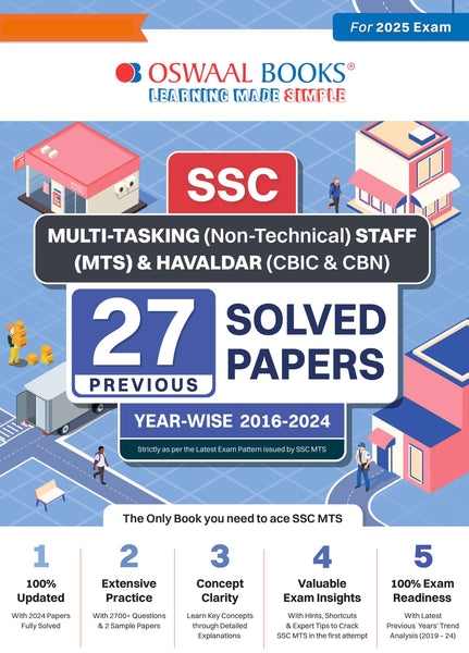 SSC (Staff Selection Commission) | Multi-Tasking (Non-Technical) Staff & Havaldar (CBIC & CBN) | Year-wise | 27 Previous Solved Papers | 2016 to 2024 | For 2025 Exam