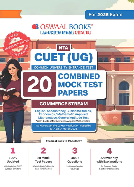 NTA CUET (UG) 20 Combined Mock Test Papers Commerce Stream (English, Mathematics, Accountancy, Economics, Business Studies, General Aptitude Test) For 2025 Exam │ With New Syllabus & Pattern Released on 1st March 2025