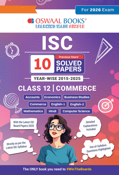 ISC 10 Previous Years' Solved Papers year-wise 2015-2025, Class-12, Commerce: Accounts, Economics, Business studies, Commerce, English 1, Hindi, Computer science (For 2026 Exam)