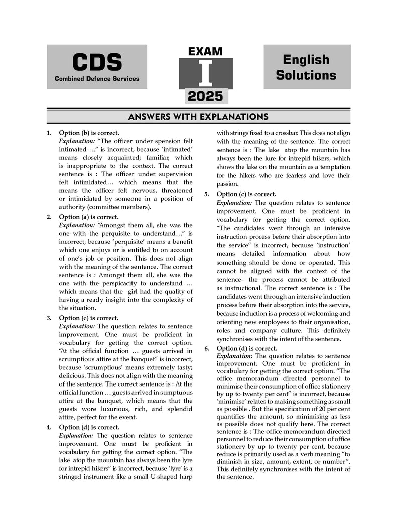 CDS (Combined Defence Services) 15 Solved Papers Year-wise 2018-2025 (I) | English | For 2025 Exam