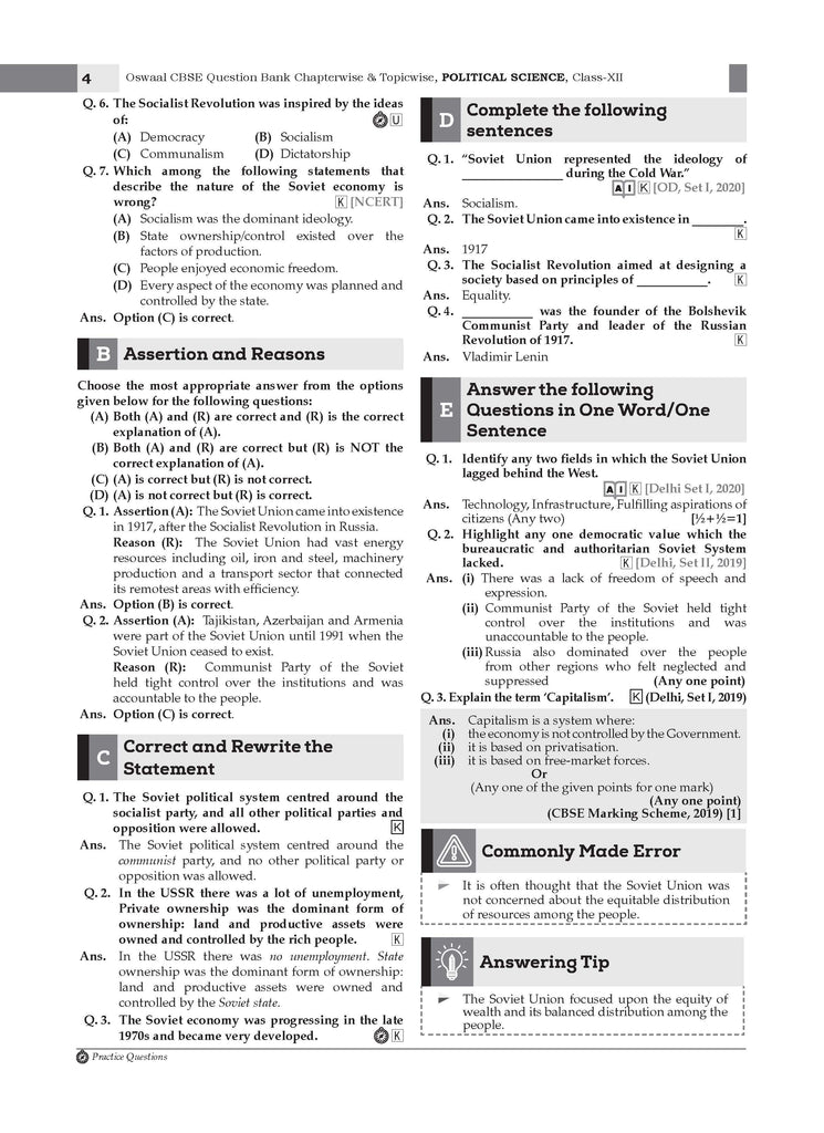 CBSE Question Bank Chapterwise and Topicwise SOLVED PAPERS Class 12 Political Science For Exam 2026