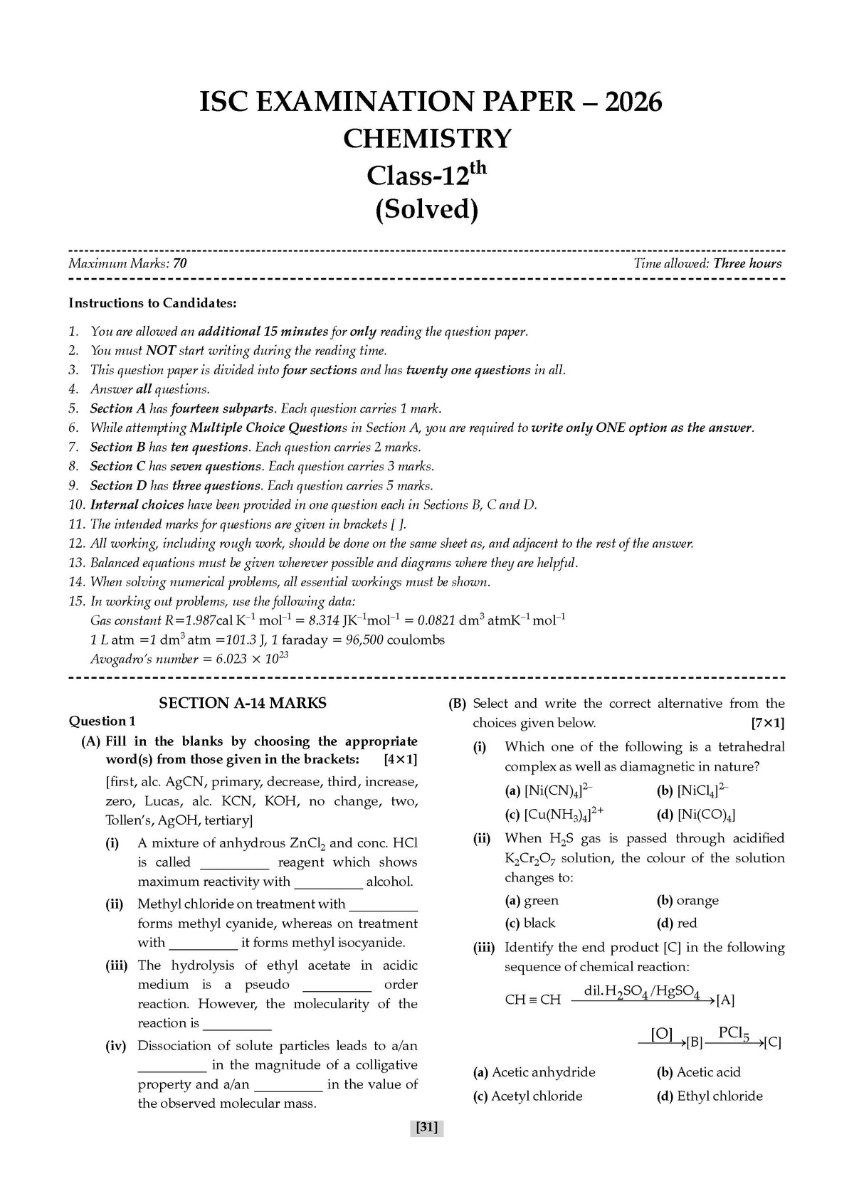 Oswaal ISC 10 Previous Years' Solved Papers Year-wise (2016-2026) | Class12, Science (PCB) | Physics, Chemistry, Biology, Eng1& 2, Hindi, Computer Science, Physical Education (2027 Exam) | Oswaal AI