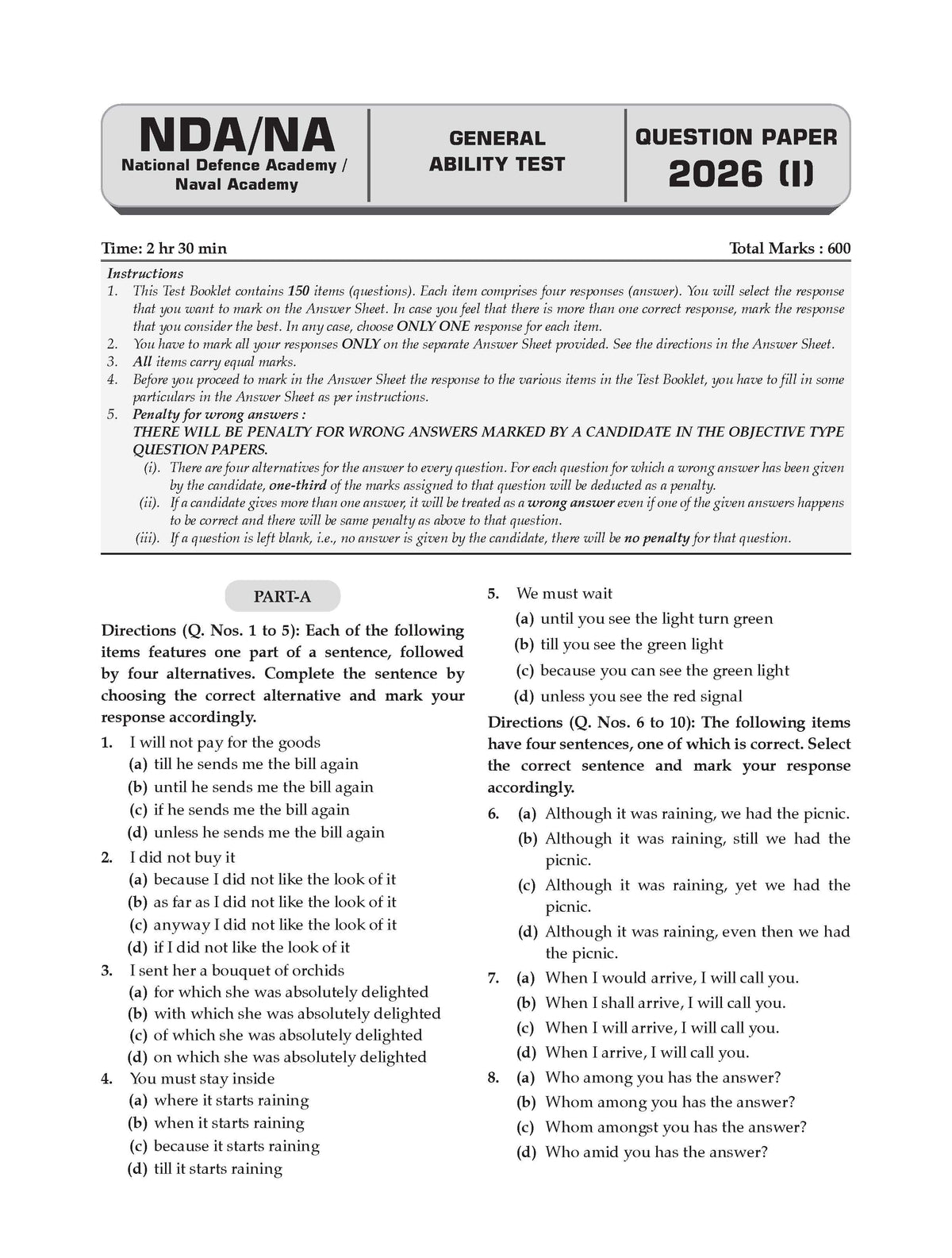 NDA/NA GAT 18 Previous Years' Solved Papers English Medium | General Ability Test (English & GK) | Year-wise 2017-2026 | 2800+ Questions | With Oswaal AI | For 2026-27 Exams