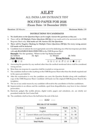 CLAT (UG) & AILET| Year-wise| 10 Previous Solved Papers| (2021-2026)| For 2027 Admission Test
