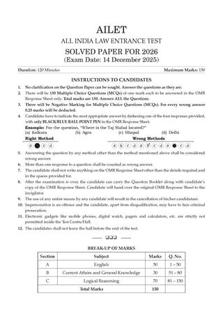 CLAT (UG) and AILET | 7 Years' Chapter-wise and Topic-wise Solved Papers | (2020 -2026) | For 2027 Admission Test