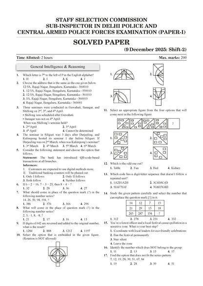 SSC CPO & Delhi Police SI Paper-1 19 Previous Years Solved Papers English Medium | 3900+ Questions + 1 Practice Paper | CAPF Year-wise 2017-2025 | For 2026 Exam