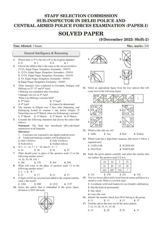 SSC (Staff Selection Commission) | CAPFs (CPO) & Delhi Police - Sub-Inspector (SI) Paper-1 | 19 Previous Years Solved Paper | Includes 2025 Paper- fully solved | Year-wise (2017 to 2025) | For 2026 Exam