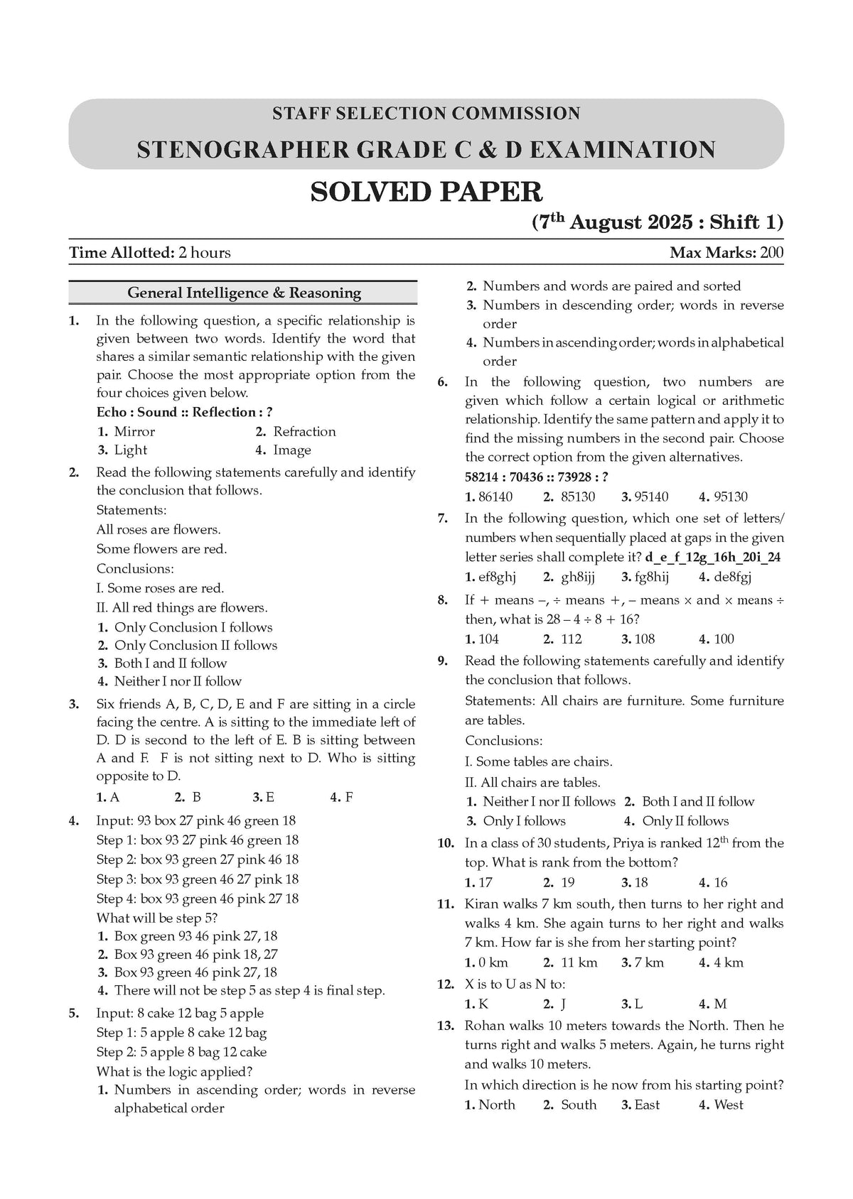 SSC Staff Selection Commission Stenographer Grade C & D 19 Previous Years Solved Papers (2017 to 2025) (For 2026 Exam) - Oswaal Books