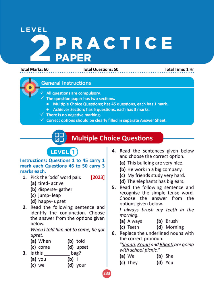 One for All Olympiads Previous Year Solved Papers Class 2 English For 2025 Exam