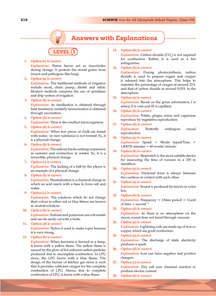 One for All Olympiads Previous Year Solved Papers Class 8 Science For 2025 Exam