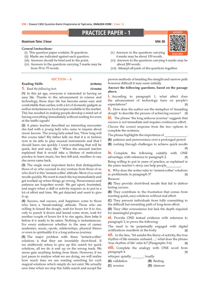 CBSE Question Bank Chapterwise and Topicwise SOLVED PAPERS Class 12 English Core For Exam 2026