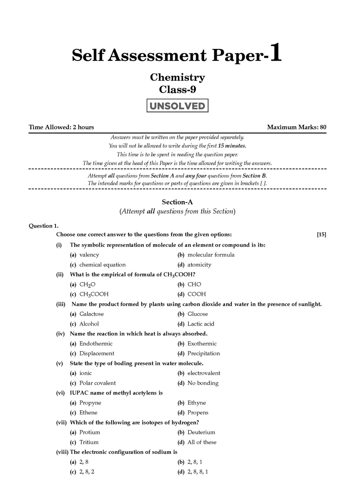 ICSE 10 Sample Question Papers Class 9 Chemistry for Exam 2026 (Strictly aligned with CISCE Latest Specimen Paper 2026), Competency-Based Questions, Mind Maps, On-Tips Notes, Solved MCQs, Revision with Explanations & Board Marking Scheme - Oswaal Books