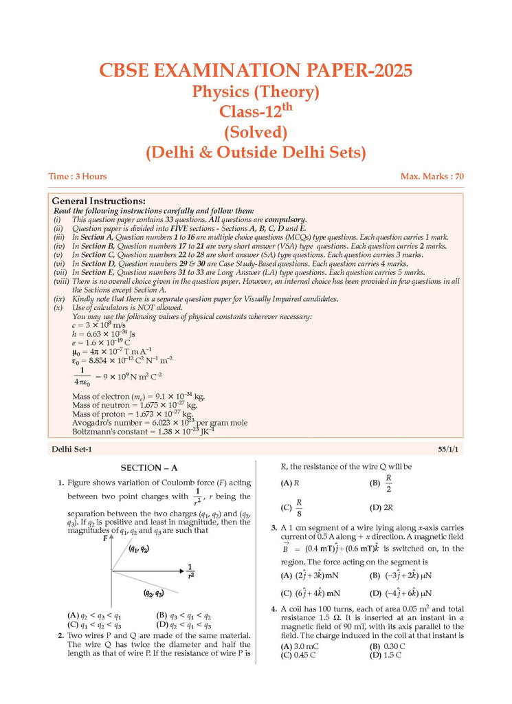 CBSE Question Bank Chapterwise and Topicwise SOLVED PAPERS Class 12 Physics For Exam 2026