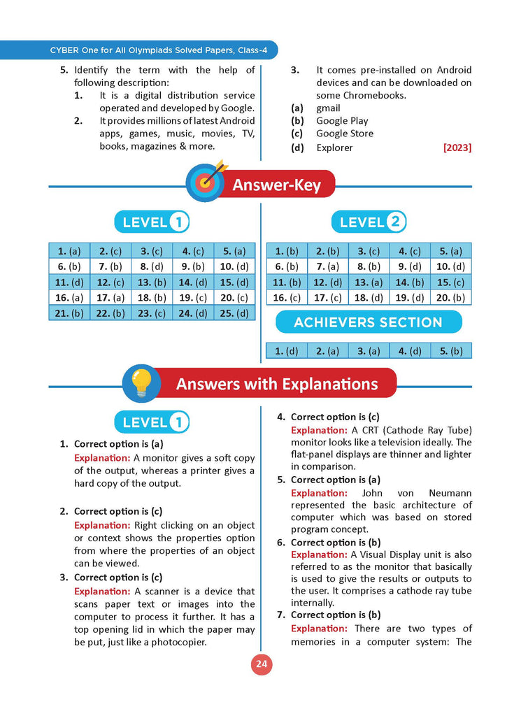 One for All Olympiads Previous Year Solved Papers Class 4 Cyber For 2025 Exam