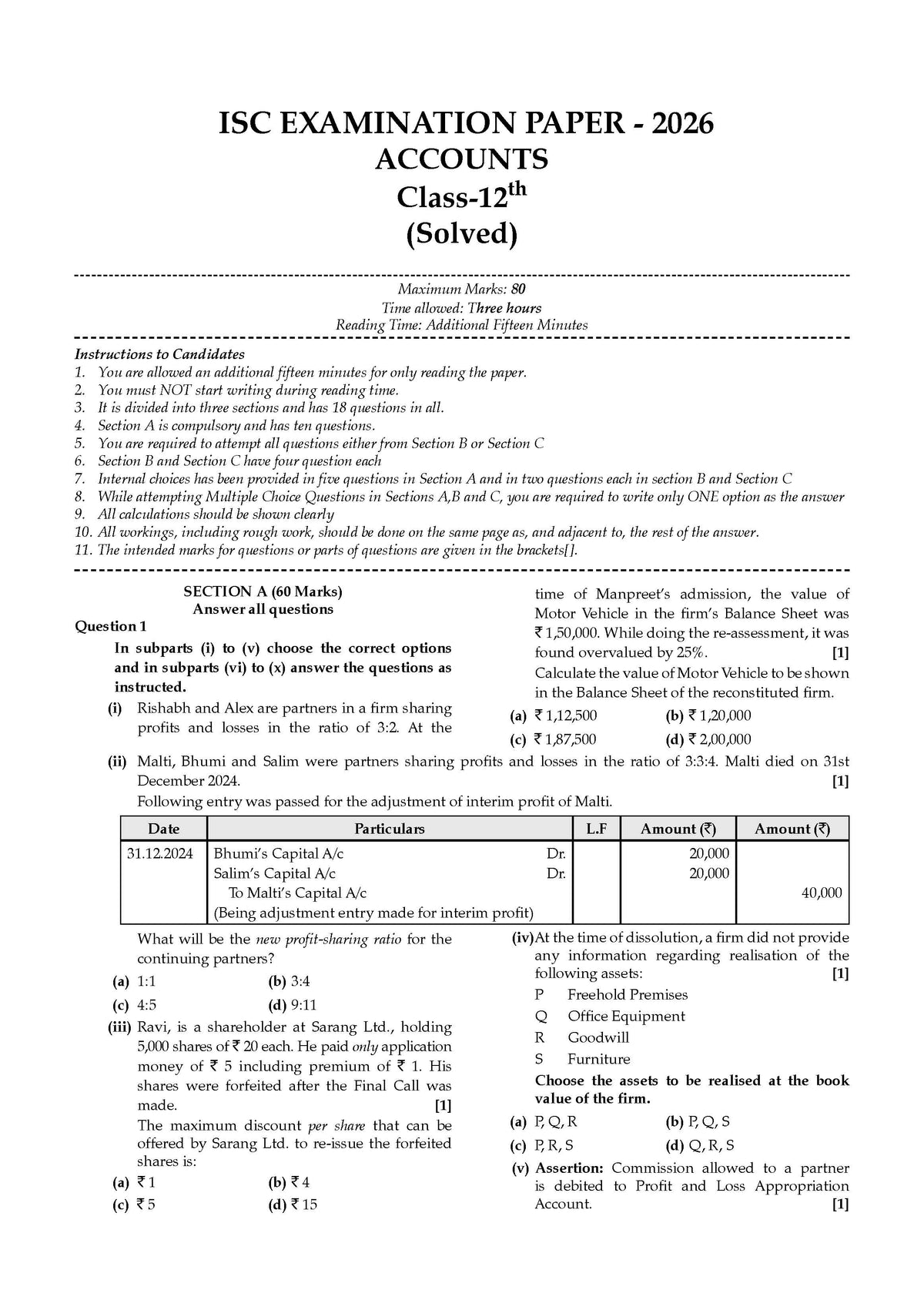 Class 12 ISC Accounts Question Bank (2017-2026) | Chapter-wise & Topic-wise with Competency Based Questions | For 2027 Exam | With Solved 2026 Board Paper | Self-Assessment Papers